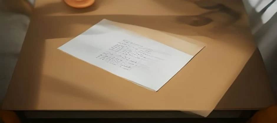 Concepto IA de una hoja con anotaciones sobre una mesa de preproducción