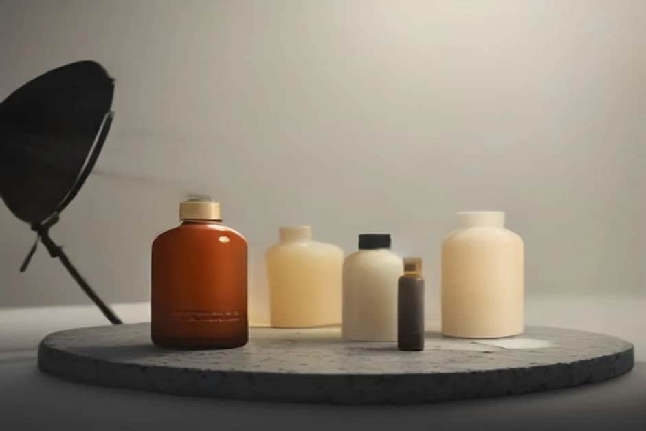 Concepto IA de una mesa de fotografía de producto con iluminación de estudio